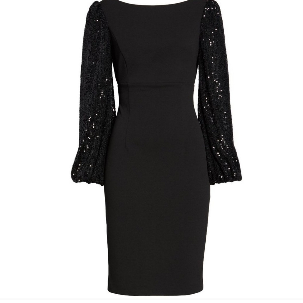 Eliza J Black Sequin Blousen Sleeve Cocktail Dress US size 2 - Picture 7 of 13